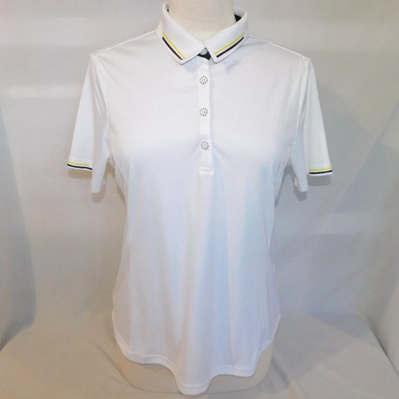 Greg Norman Play Dry  Womens M White with Yellow Black Detail Golf Polo Shirt - Picture 1 of 11